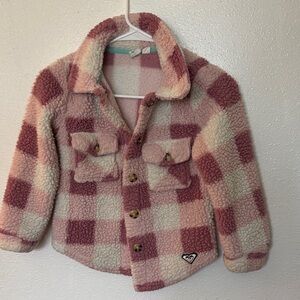 Roxy Pink and Cream Plaid Sherpa Jacket